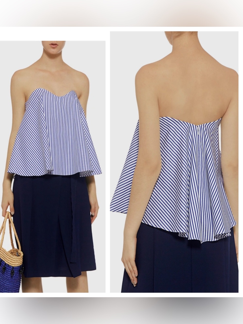 NWT! Caroline Constas Coco Striped Bustier Top. Light blue stripe